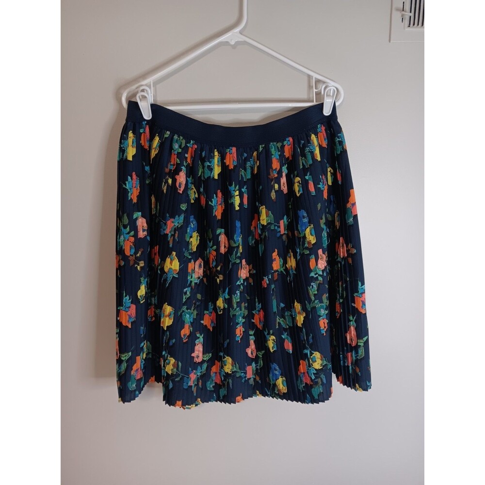 Merona Pleated Floral A Line Skirt  Sz Large Blue